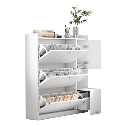 Schoenenkast – Schoenenrek – Schoenopberger – Schoenmeubel – Schoenentrekker – Wit – 3 Kantelbare Laden – Ingebouwde Klapbank