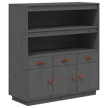 Hoogkast – Opbergkast – Dressoir – Kledingkast – Vitrinekast – Massief Dennenhout – 3 Deuren & 3 Laden – Grijs Afgelakt