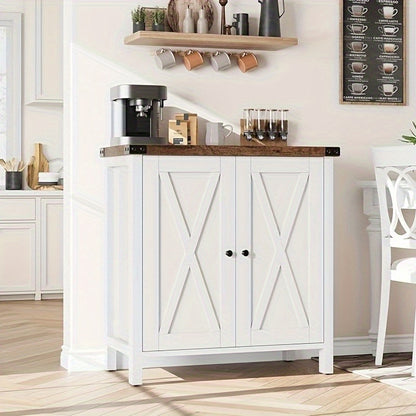 Buffetkast – Dressoir – Sidetable – Opbergkast – Kast – Wit Hardhout – X-Patroon Deuren – 152,4 cm Breed – Rustic Design