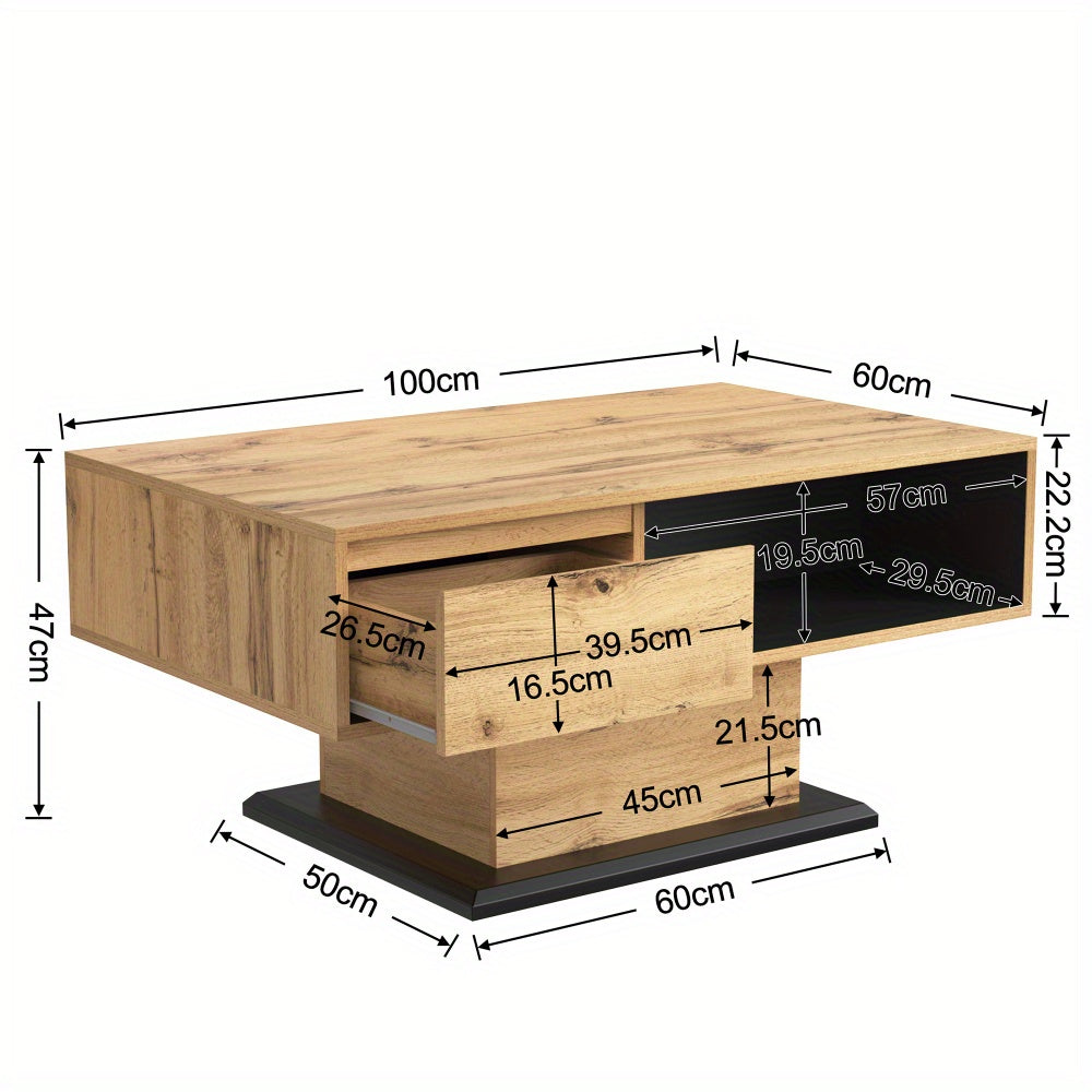 Modern Coffee Table with Handleless Drawer - Extra Large Living Room & Office Center Table, Heavy-Duty Metal Construction, Space-Saving Design for Small Spaces, Easy Assembly Required - Ideal for Apartments, Houses, Home Offi