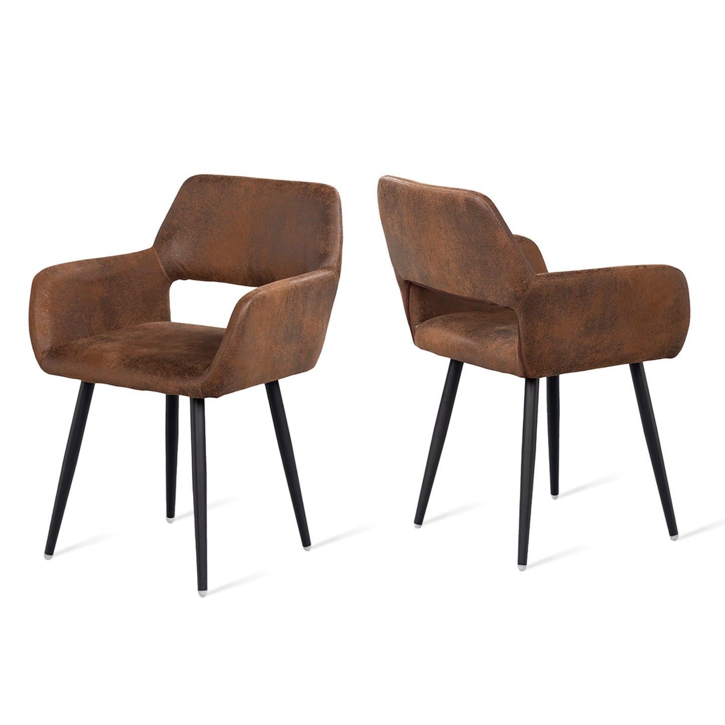 Eetkamerstoel – Stoel Met Armleuning – Designstoel – Keukenstoel – Scandinavische Stoel – Comfortabel Gestoffeerd – Metaal Met Houten Poten – Bruin – 56x56x78 cm