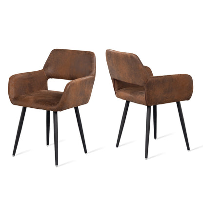 Eetkamerstoel – Stoel Met Armleuning – Designstoel – Keukenstoel – Scandinavische Stoel – Comfortabel Gestoffeerd – Metaal Met Houten Poten – Bruin – 56x56x78 cm