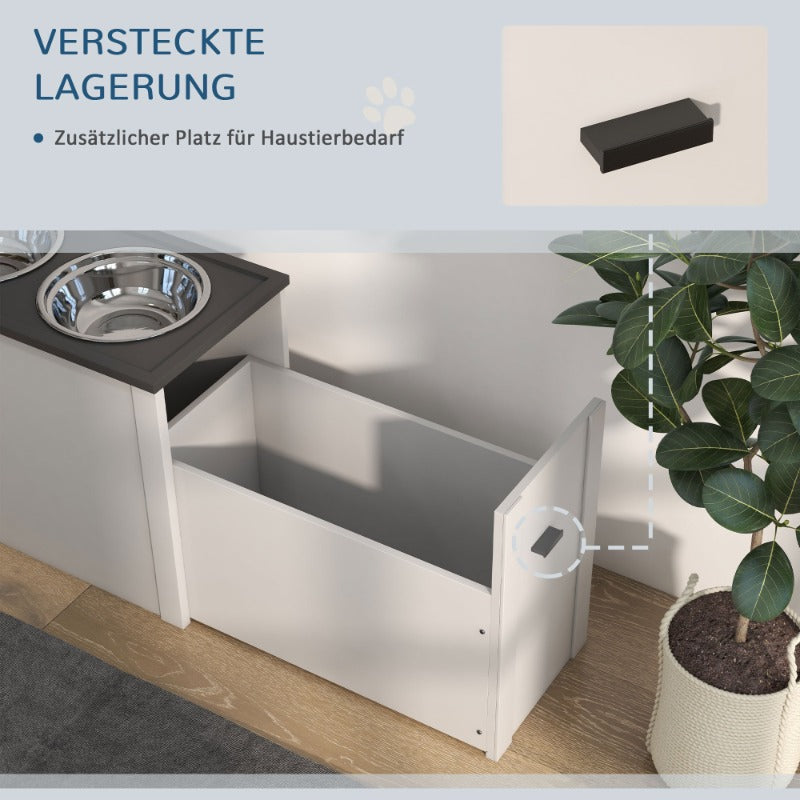 Hondenvoerbak – Voederstation – Drinkbak – Voederschalen – Voerbakhouder – Roestvrij Staal – Opbergruimte 2L – Verhoogd Design – Wit