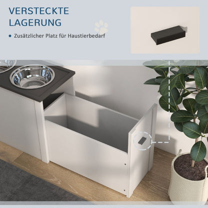 Hondenvoerbak – Voederstation – Drinkbak – Voederschalen – Voerbakhouder – Roestvrij Staal – Opbergruimte 2L – Verhoogd Design – Wit