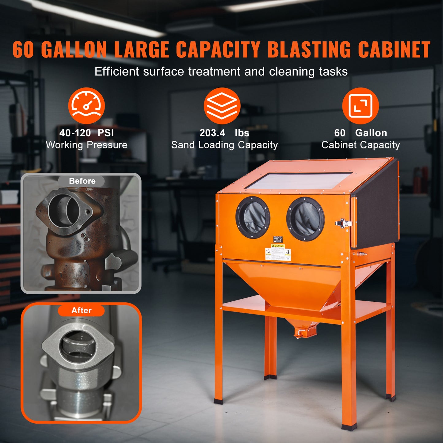 Zandstraalkast – Straalkast – Zandstraalinstallatie – Stralen Cabinet – 60 Gallon Capaciteit – Duurzaam Koudgewalst Staal – LED Verlichting & 4 Keramische Nozzles