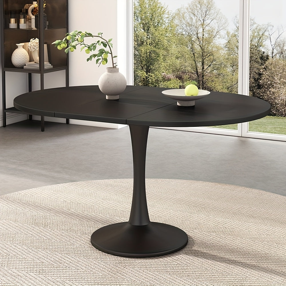 Uitklaptafel – Klaptafel – Vouwtafel – Eettafel – Uitschuifbare Tafel – Ovaal – Ruimtebesparend Design – Stevige Zwarte Basis