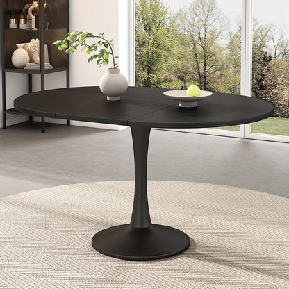 Uitklaptafel – Klaptafel – Vouwtafel – Eettafel – Uitschuifbare Tafel – Ovaal – Ruimtebesparend Design – Stevige Zwarte Basis