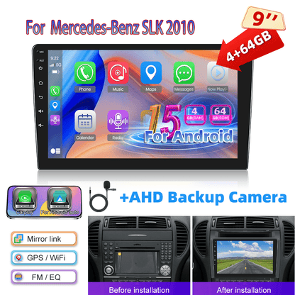 Autoradio Mercedes SLK – Inbouwradio – Navigatiesysteem – CarPlay Radio – Double Din Autoradio – Android 15 – 9 Inch IPS Touchscreen – Draadloze CarPlay & AHD Achteruitrijcamera