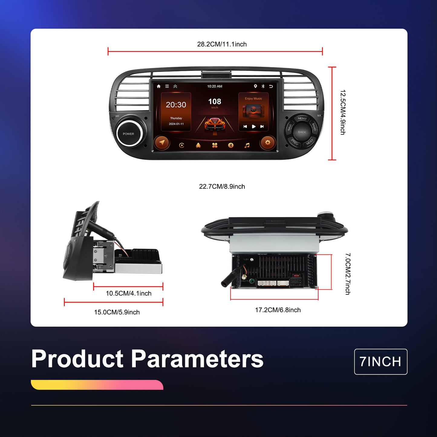 Android 15 Autoradio – 2 DIN Multimedia Systeem – Touchscreen Radio – CarPlay Systeem – GPS Navigatie – 7 Inch HD Scherm – Wireless CarPlay & Android Auto – AHD Achteruitrijcamera en Microfoon – Wit