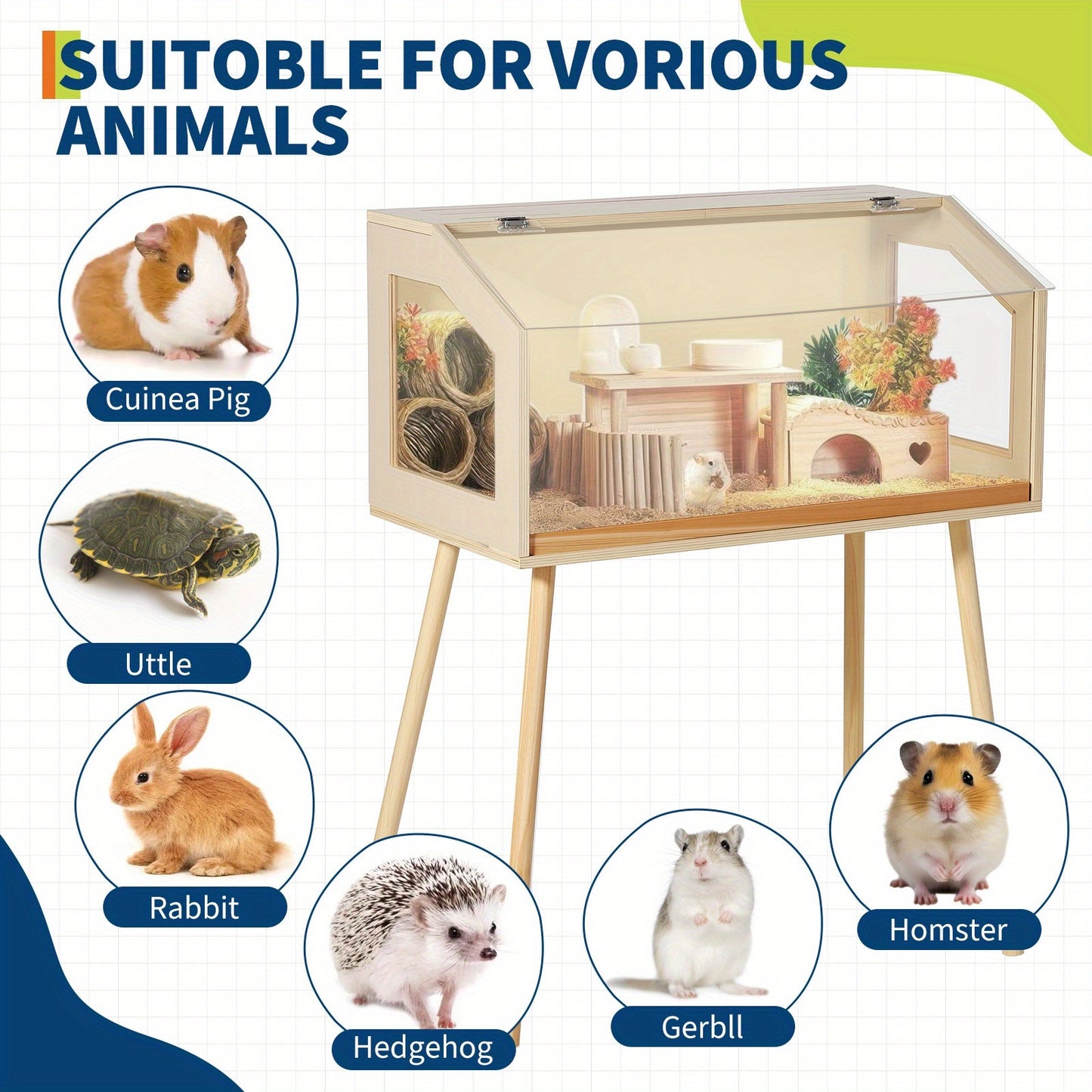 Hamsterkooi – Kleine Dierenkooi – Knaagdierkooi – Caviakooi – Chinchillakooi – Extra Groot 81x40x101 cm – Houten Constructie – Transparant Acrylvenster