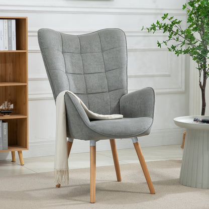 Scandinavische Fauteuil – Sessel – Stoel – Relaxstoel – Lounge Chair – Groen Patchwork – Met Houten Poten – Hoogwaardige Schuimvulling