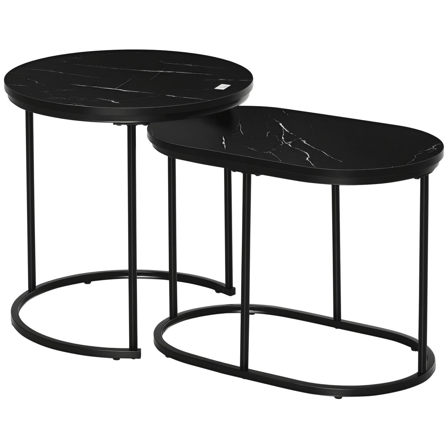 Koffietafel – Bijzettafel – Salontafel – Tafelset – Set Van 2 – Marmerlook – Metalen Onderstel – Ø50 x 50,5 cm – Zwart – Stapelbaar – Modern Design