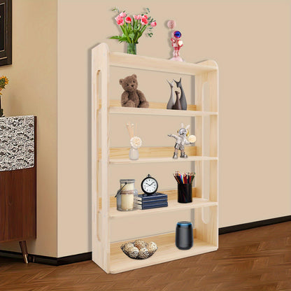 5-Tier Heavy-Duty Standing Bookshelf with Sturdy Metal-Reinforced Shelves - Natural Pine Wood Freestanding Storage Shelf, 68.58cm Tall Bookcase with 50Kg Capacity, Easy Assembly for Conference Room, Office, Storage Room - Mod