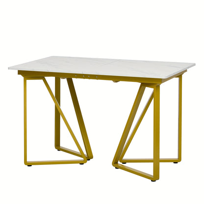 Eettafel – Dinertafel – Keukentafel – Uitschuifbare Tafel – Marmerlook Tafel – Wit Met Gouden Accenten – Verstelbare Poten – Uitschuifbaar Design