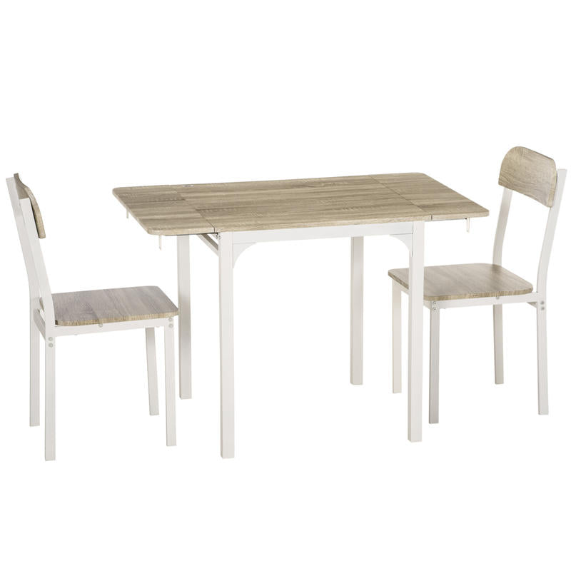 Inklapbare Eettafel – Opvouwbare Tafel – Klaptafel – Eetset 2 Personen – Met 2 Stoelen – Duurzaam Metaal & Hout – Compact 110x70x75 cm – Wit & Natuurlijk