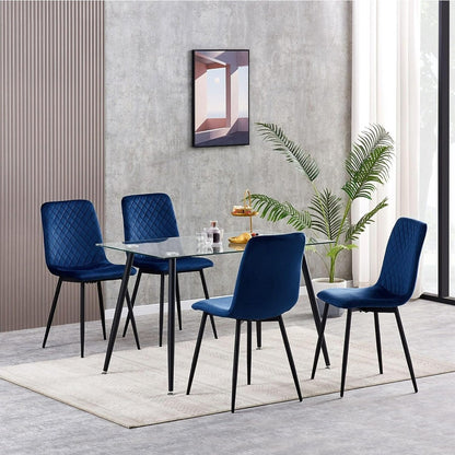 Eetkamerstoel – Design Stoel – Velours Stoel – Luxe Stoel – Comfort Stoel – 4 Stuks Set – Metalen Poten – Ergonomisch Zitcomfort – Lichtblauw