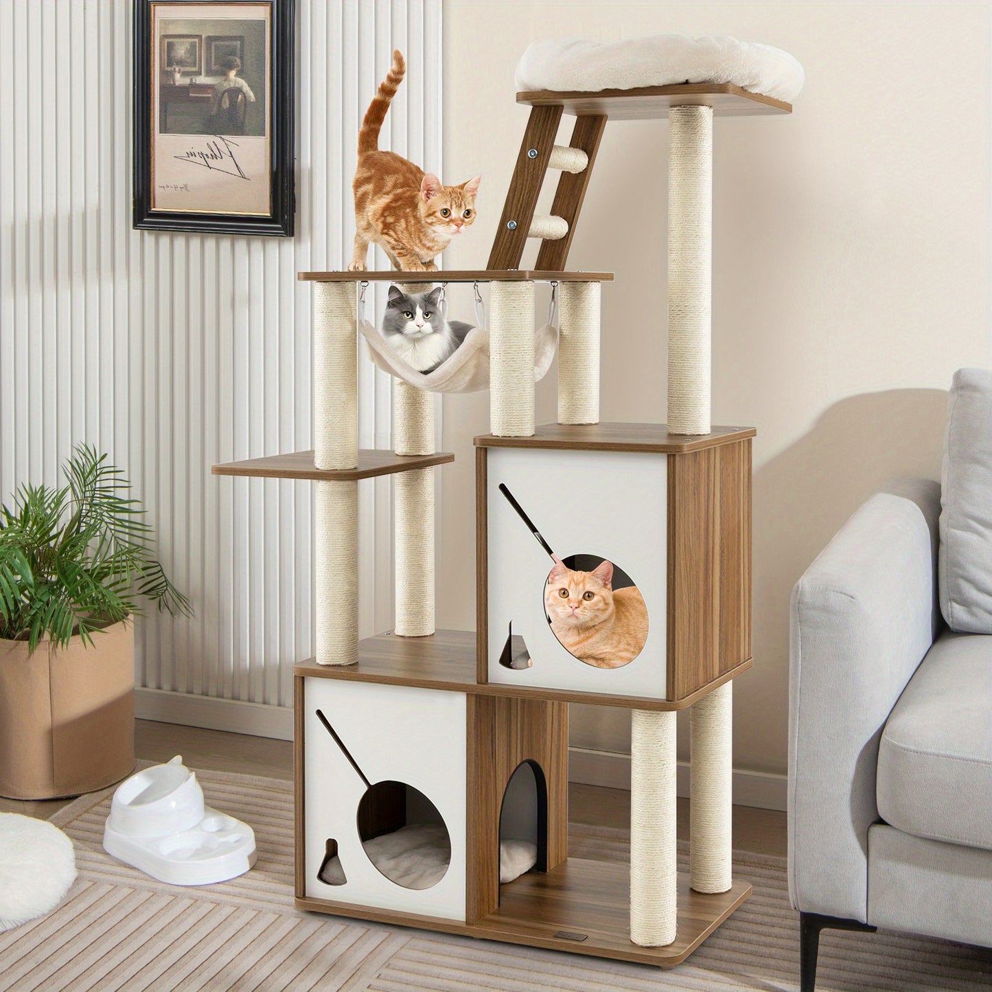 Krabpaal – Kattenboom – Kattenhuis – Kattenmeubel – Kattentoren – Multi-Level Kattenboom – Robuuste Stalen Constructie – Uitneembare Wasbare Ligplekken