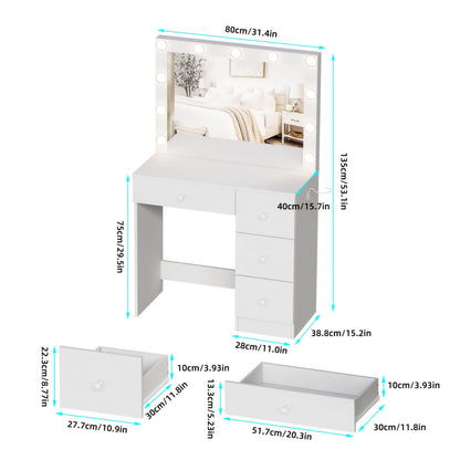 Make-up Tafel – Make-up Bureau – Schminktafel – Kaptafel – Kosmetiektafel – Wit – 135 cm Breed Werkblad – Haardrogerhouder Inclusief