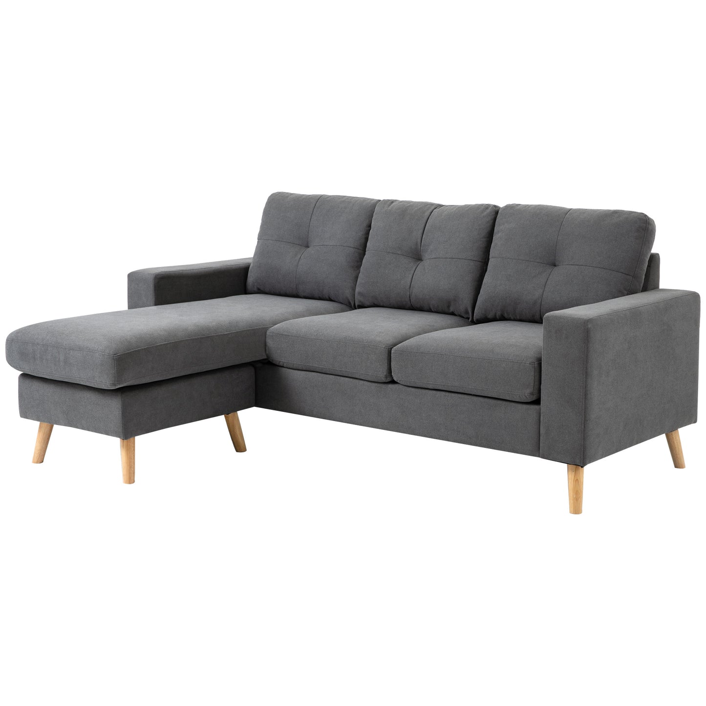 Hoekbank – Loungebank – Sofa – Hoeksalon – 3-Zitsbank – Linnen Look Stof – Chaise Longue – Stevig Houten Frame – 193x136x85 cm