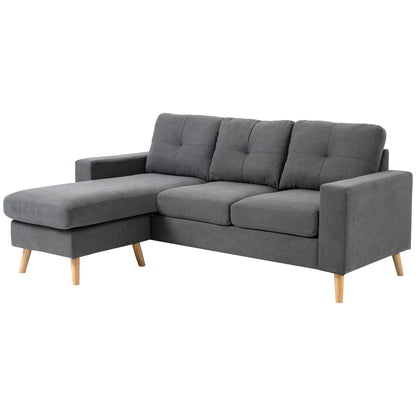 Hoekbank – Loungebank – Sofa – Hoeksalon – 3-Zitsbank – Linnen Look Stof – Chaise Longue – Stevig Houten Frame – 193x136x85 cm