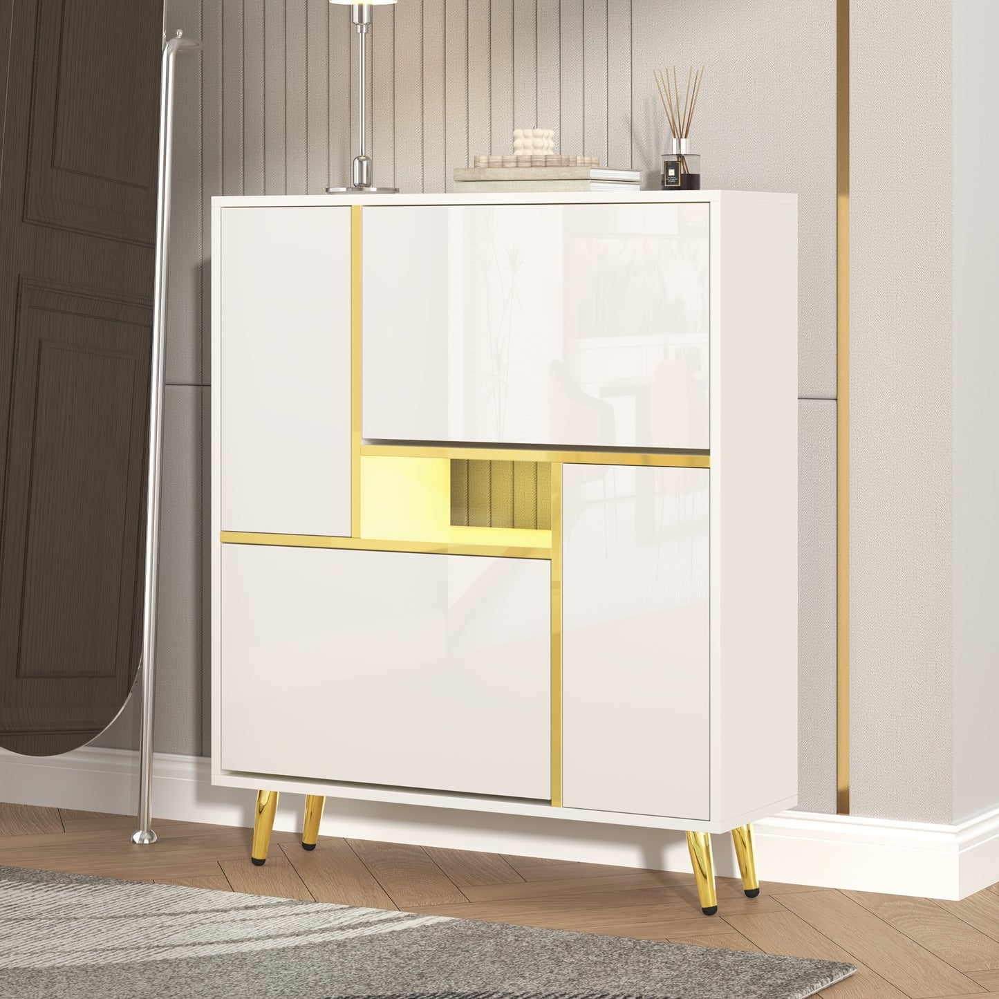 Schoenenkast – Schoenenrek – Schoenenopberger – Schoenenmeubel – Schoenenbankje – Modern Design – Hoogglans Wit – Vrijstaand – 80x25x96 cm – Hoogwaardige Materialen