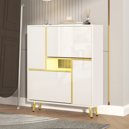 Schoenenkast – Schoenenrek – Schoenenopberger – Schoenenmeubel – Schoenenbankje – Modern Design – Hoogglans Wit – Vrijstaand – 80x25x96 cm – Hoogwaardige Materialen
