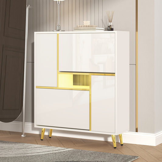 Schoenenkast – Schoenenrek – Schoenenopberger – Schoenenmeubel – Schoenenbankje – Modern Design – Hoogglans Wit – Vrijstaand – 80x25x96 cm – Hoogwaardige Materialen