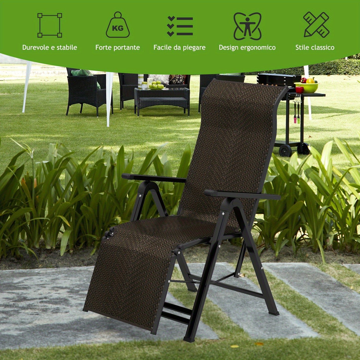 Ligstoel – Tuinstoel – Loungestoel – Strandstoel – Zonnestoel – Set Van 2 – Verstelbare Rugleuning – Duurzaam PE Rattan En Stalen Frame