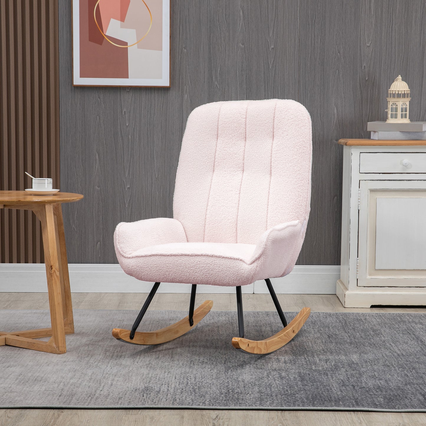 Draaifauteuil – Fauteuil – Relaxstoel – Lounge Stoel – Zachte Roze Fleece Bekleding – Rubberhouten Sleden – Max 150 kg Draagvermogen – Comfortabel Draaimechanisme