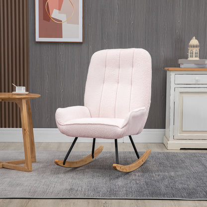 Draaifauteuil – Fauteuil – Relaxstoel – Lounge Stoel – Zachte Roze Fleece Bekleding – Rubberhouten Sleden – Max 150 kg Draagvermogen – Comfortabel Draaimechanisme