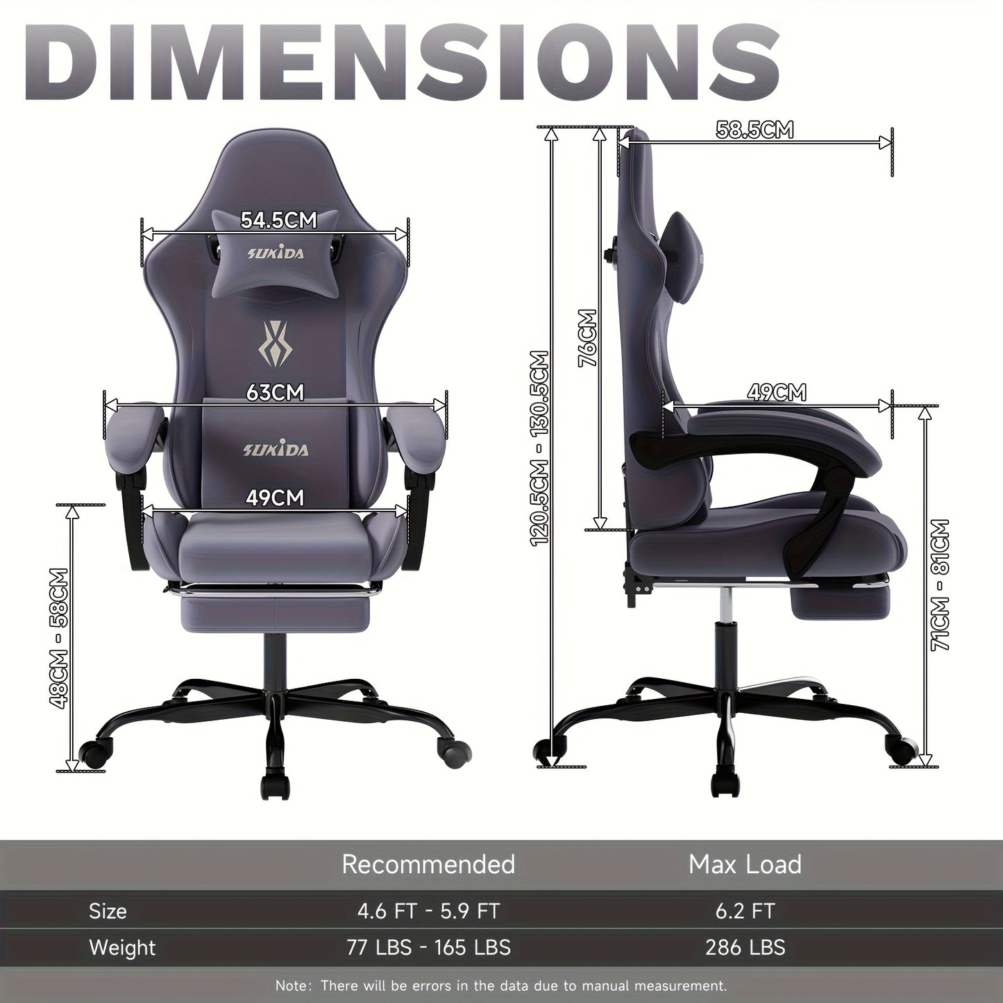 Gamingstoel – Gamestoel – Gaming Chair – Bureaustoel – Game Stoel – Ergonomisch Ontwerp – Verstelbare Rugleuning 135° – Voetsteun – Vuilafstotende Stoffering – Robuust Metalen Frame – Donkergrijs