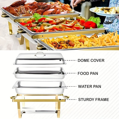 Chafing Dish – Buffetwarmer – Warmhoudplaat – Serveerpan – 4-delige Set – 9 Liter Inhoud – Hoogwaardig 408 Roestvrij Staal