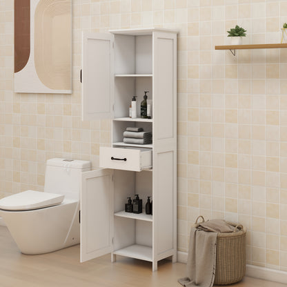 Modern Wit Vloerkastje – Vloerkast – Badkamerkast – Opbergkast – Dubbele Deuren – Bamboe Materiaal – 165x40x30 cm – Eenvoudige Montage – Duurzaam