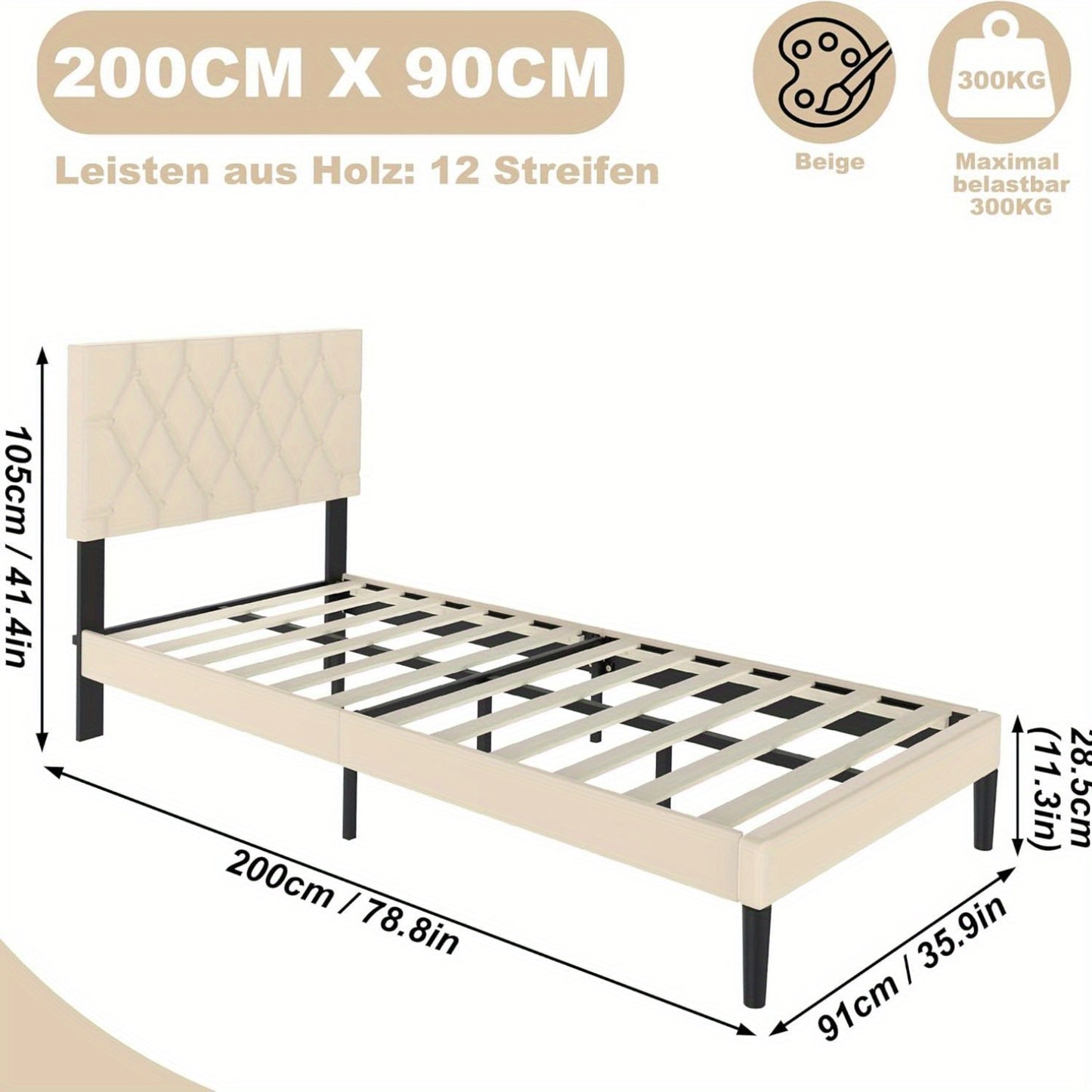 Boxspringbed – Gestoffeerd Bed – Bedframe – Tweepersoonsbed – Slaapkamer Bed – Imitatieleer – 160x200 cm – Comfortabel Hoofdbord – Stevige Houten Lattenbodem