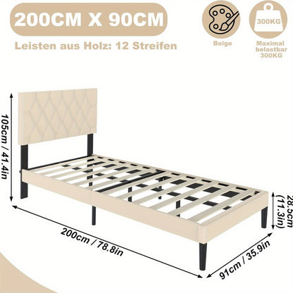 Boxspringbed – Gestoffeerd Bed – Bedframe – Tweepersoonsbed – Slaapkamer Bed – Imitatieleer – 160x200 cm – Comfortabel Hoofdbord – Stevige Houten Lattenbodem