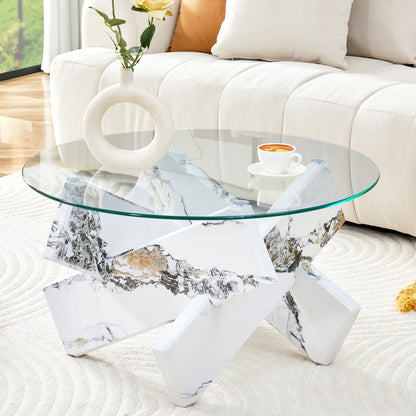 A Circular Glass Coffee Table | Sleek and Contemporary, Seamlessly Complements Diverse Interior Styles, Multifunctional, Modern Style, Assembled