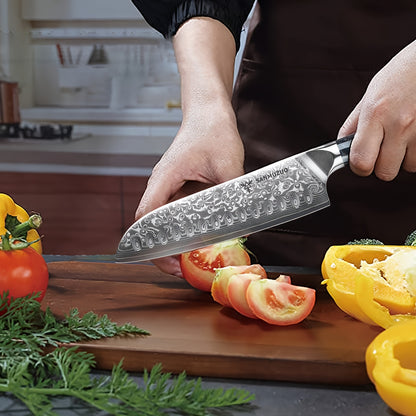 Koksmes – Keukenmes – Santokumes – Broodmes – Schilmes – 5-Delige Messenset – VG10 Damascus Staal – Ergonomisch Resin Handvat