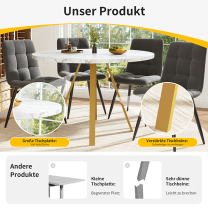 Ronde Eetkamertafel – Eettafel Rond – Design Tafel – Marmerlook Tafel – Kleine Tafel – Goud Metalen Frame – 80 cm Diameter – Geschikt Voor 2-4 Personen