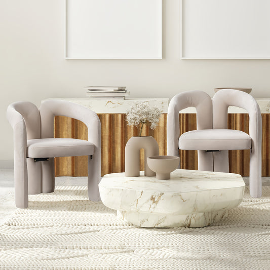 Eetkamerstoel – Kuipstoel – Barkruk – Loungechair – Armstoel – Bekleed Stof – Set Van 2 – Zacht Comfort – Duurzaam Frame – Beige