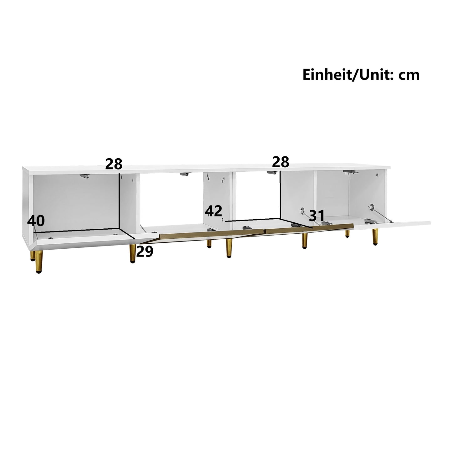 170 cm TV Cabinet – White Minimalist Style, Standing and Wall Mounting, 4 Doors (2 Glass Doors), Versatile Mounting Options, Perfect for Living Room