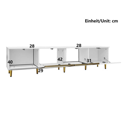 170 cm TV Cabinet – White Minimalist Style, Standing and Wall Mounting, 4 Doors (2 Glass Doors), Versatile Mounting Options, Perfect for Living Room