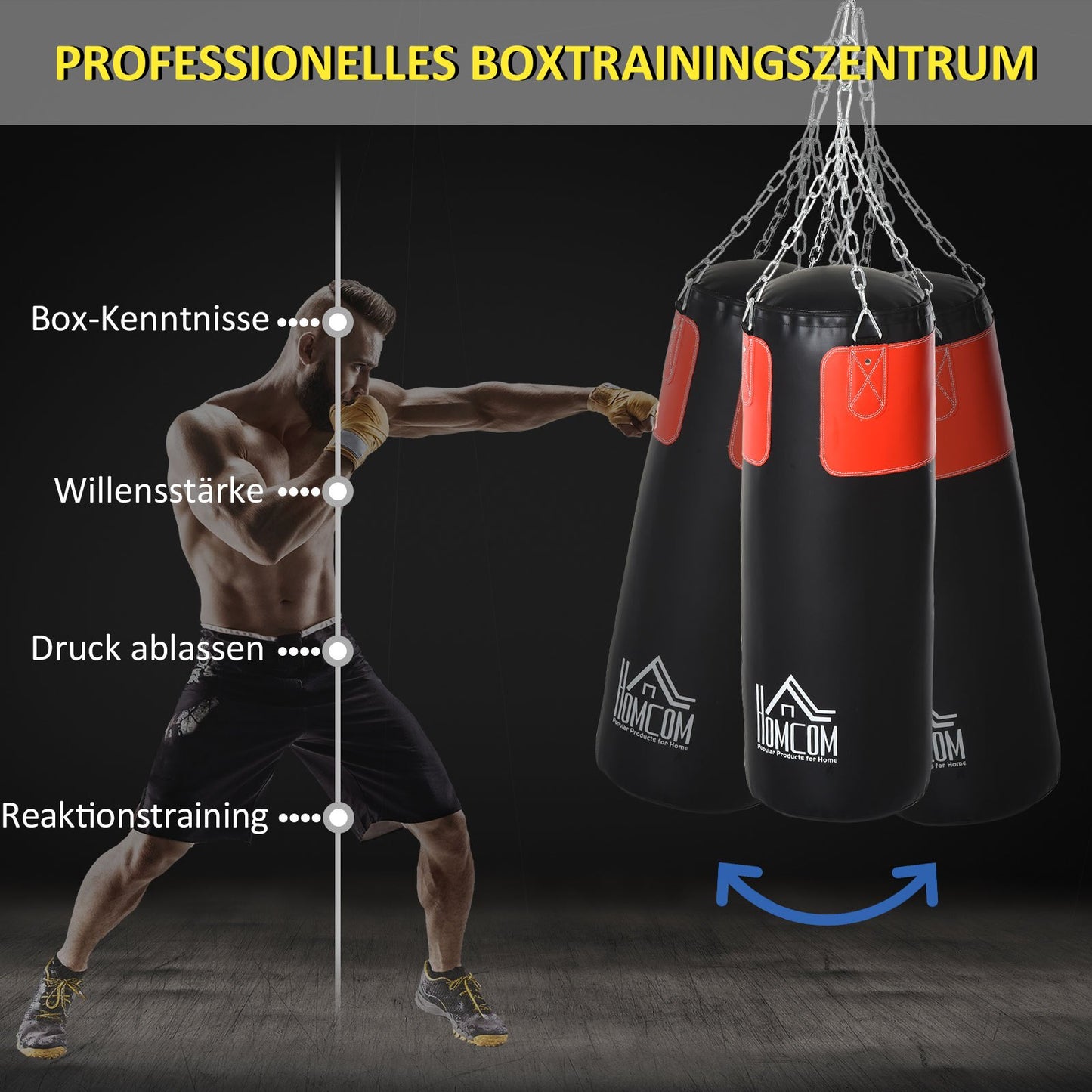 Bokszak – Boksmachine – Boksbal – Kickbokszak – Boksbalset – 16 kg Gewicht – Ø30 x 120 cm Stevig IJzeren Frame