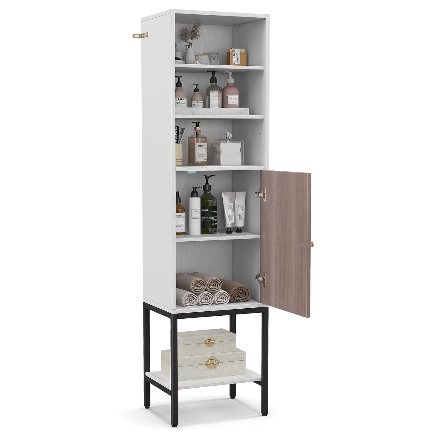 Smalle Kast – Smalle Opbergkast – Hoge Kast – Badkamerkast – Witte Kast – Verstelbare Planken – Compact 38x30x146 cm