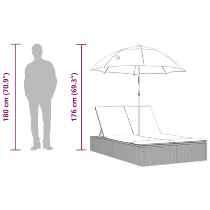 2-Persoons Ligstoel – Tuinstoel – Loungestoel – Buitenstoel – Balkonstoel – Verstelbare Rugleuning – Kantelbare Parasol