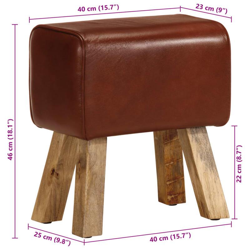 Gymnastics bench 38cm real leather and solid mango wood brown