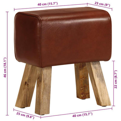 Gymnastics bench 38cm real leather and solid mango wood brown