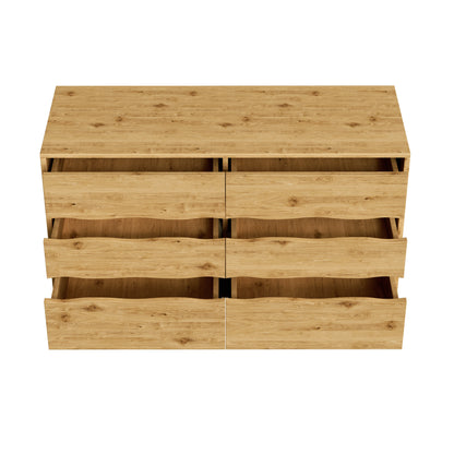 Sideboard – Dressoir – Opbergkast – Kast – Kledingkast – Scandinavisch Design – 6 Ruime Lades  – Natuurlijke Houtlook – 120x40x75,5 cm