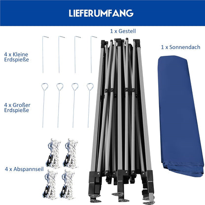 Paviljoen – Partytent – Tuinpaviljoen – Vouwtent – Prieel – 3x3m – Hoogte Verstelbaar – UV Bescherming 50+ – Winterbestendig – Blauw – Inclusief Draagtas Met Wielen