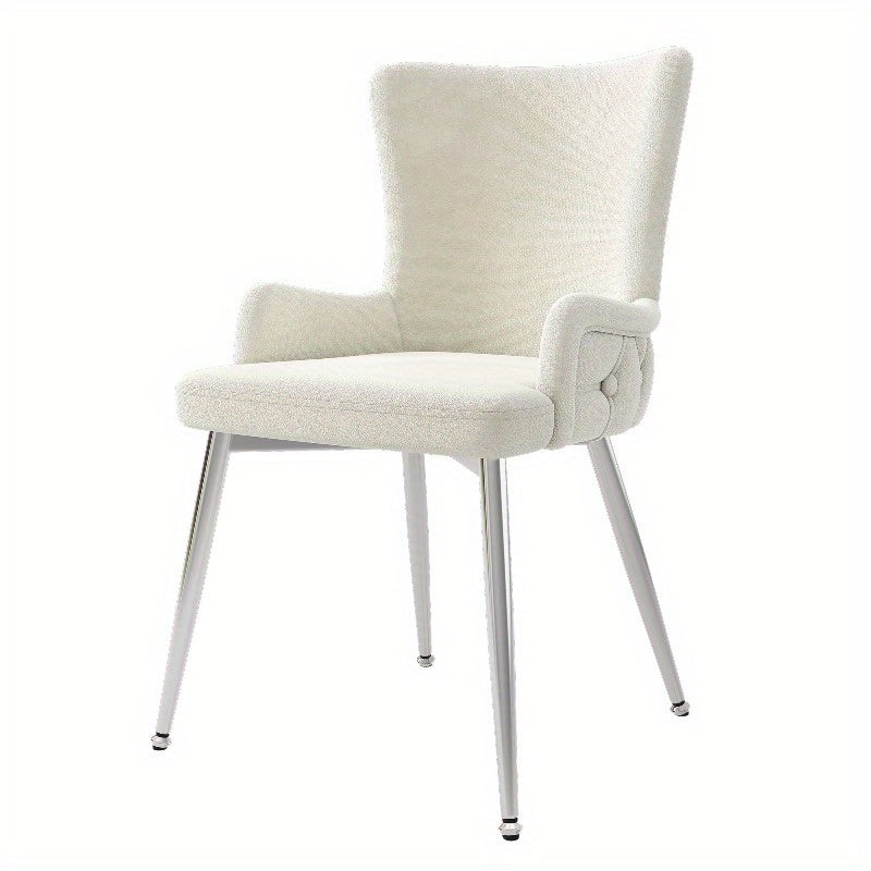 Eetkamerstoelen – Stoelen – Kuipstoelen – Armleunstoelen – Dining Chairs – Luxe Fluwelen Zitting – Zilverkleurig Metalen Frame – Set van 6 – Beige – Comfortabel