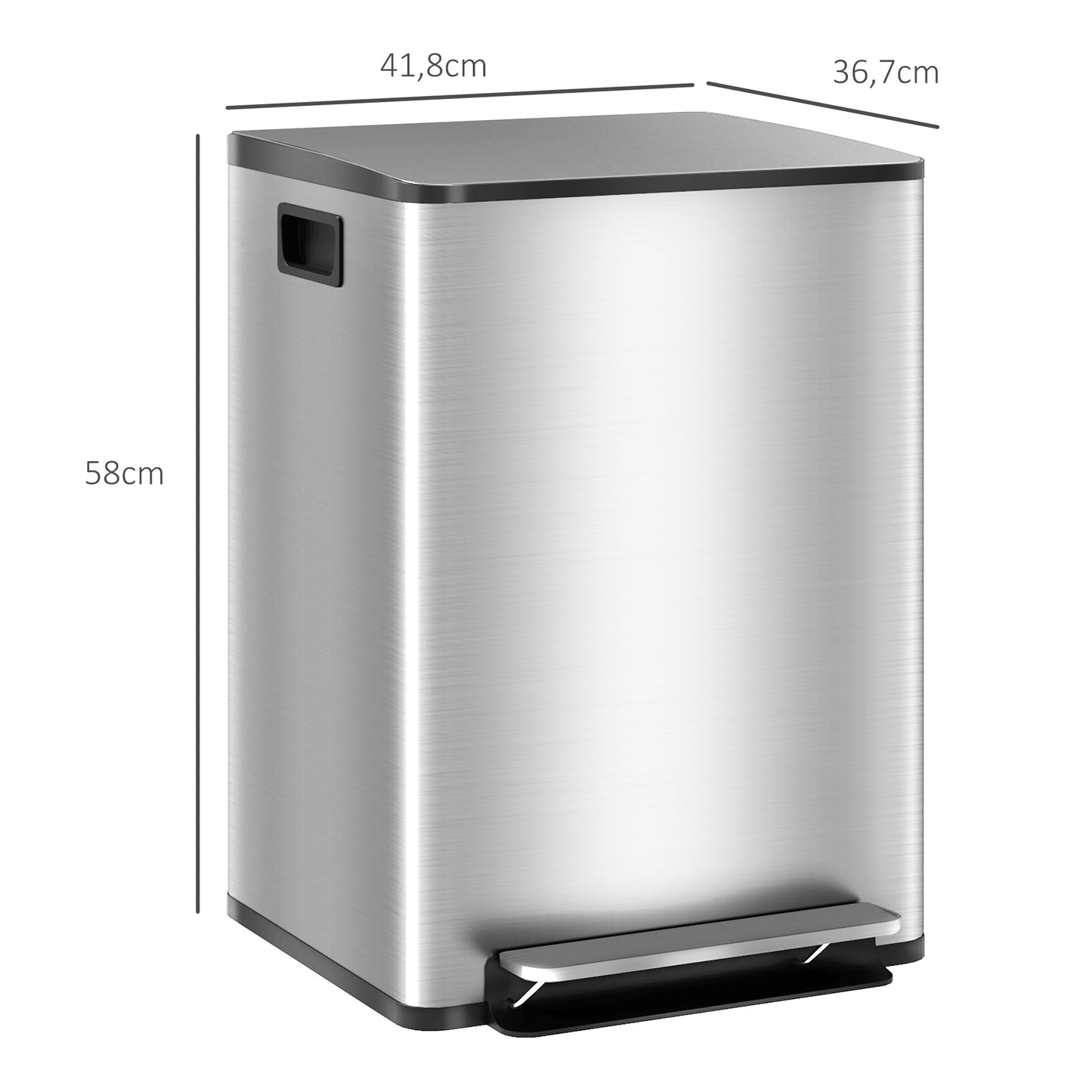 Dubbele Afvalbak – Prullenbak – Vuilnisbak – Afvalcontainer – Keukenbak – Roestvrij Staal – 40 Liter Inhoud – Softclose Deksel – Pedaalbediening – Uitneembare Binnenemmers